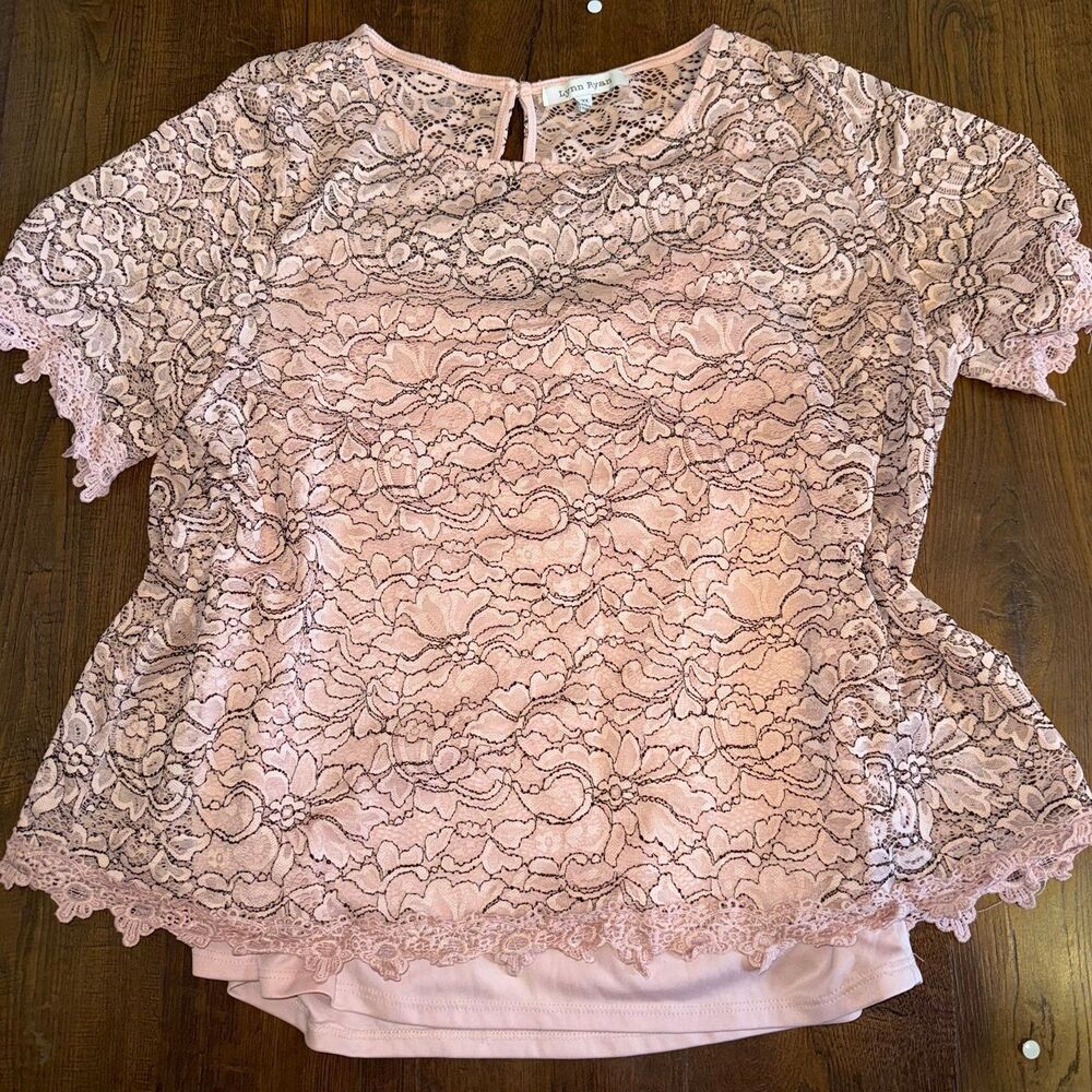 Lynn Ryan Pink & Black Lace Blouse 2XL | Built-In Tank Layer